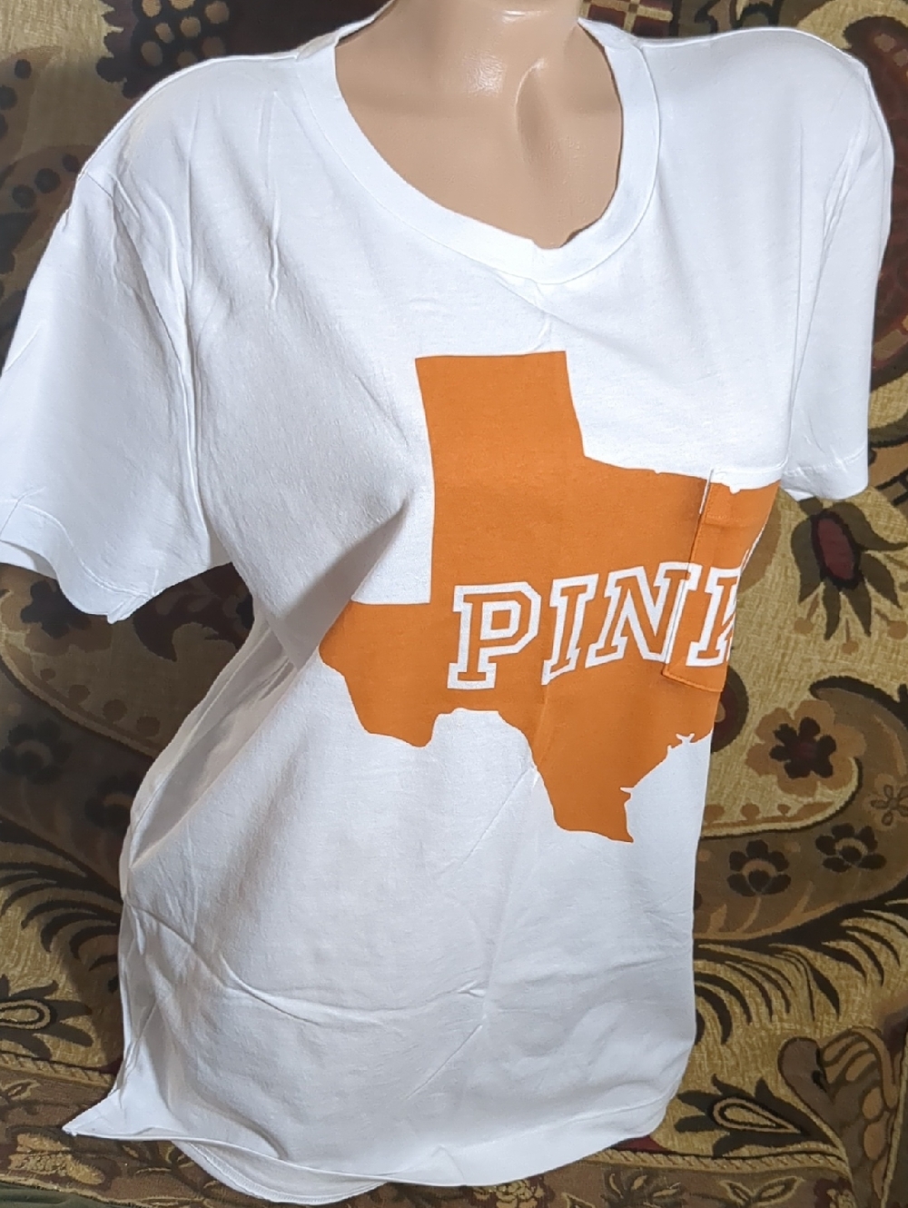 PINK Victoria's secret Texas Graphic Tee in White & Orange